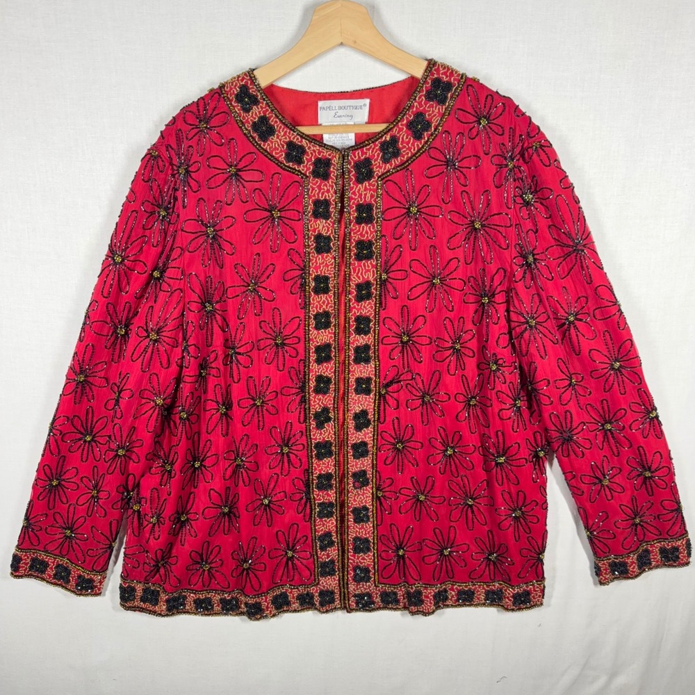 VTG Papell Boutique Evening Jacket Womens 1X Elegant Silk Whimsigoth 90s Holiday